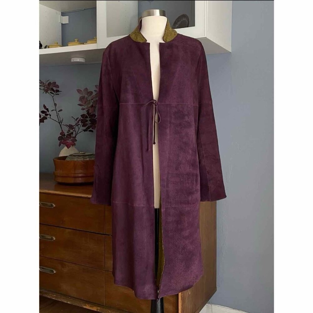 Roncarati Suede Leather Duster Jacket w/ knit lined Purple Green Size 44